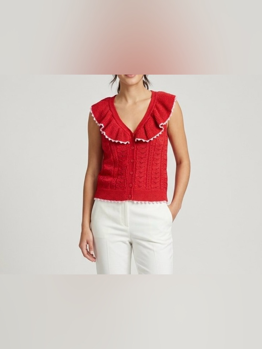 LC Lauren Conrad Red Ruffle Cable Knit Sweater Vest Top Size S Coquette Ballet
